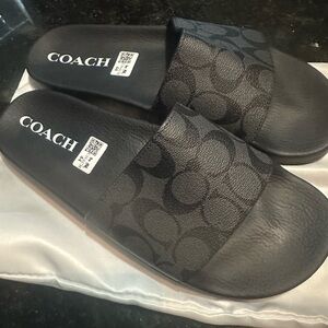 Coach Black Logo Slide Sandals